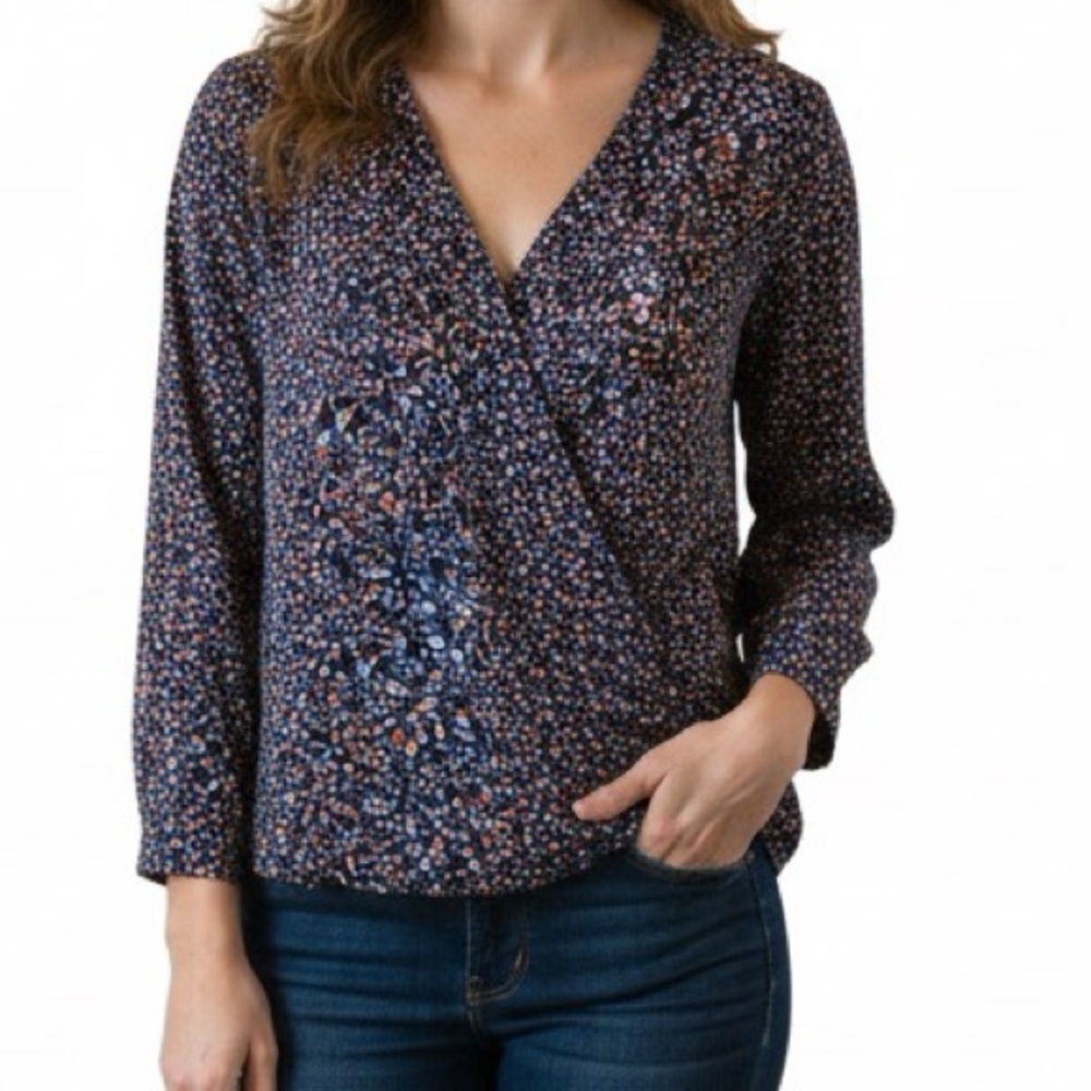Multi-Colored Dot Wrap Blouse- XL